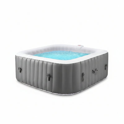 73In Square Hot Tub for 4-6 Person,  Inflatable Hot Tub Home SPA for Outdoor, 910L Capacity, 130Pcs Massage Jets, W/4 Filters, Lockable Cover, Storage Bag, 2 Cup Holder, Gray