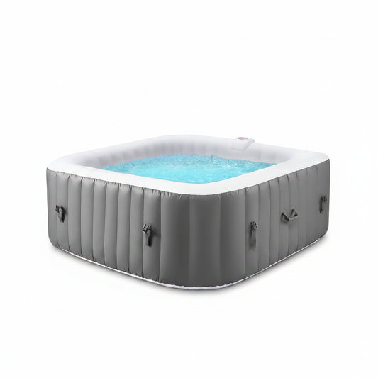 73In Square Hot Tub for 4-6 Person,  Inflatable Hot Tub Home SPA for Outdoor, 910L Capacity, 130Pcs Massage Jets, W/4 Filters, Lockable Cover, Storage Bag, 2 Cup Holder, Gray