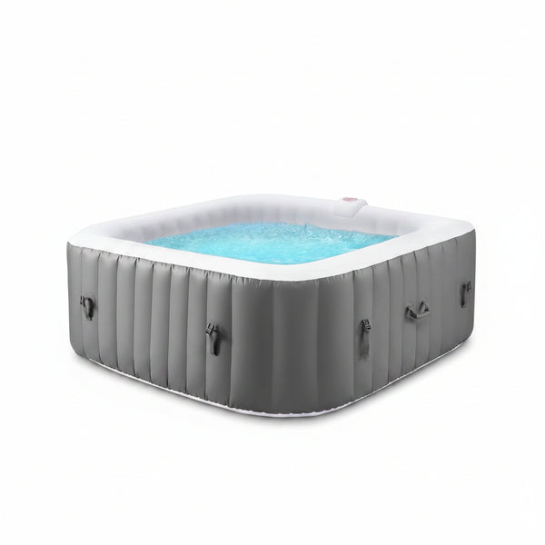 73In Square Hot Tub for 4-6 Person,  Inflatable Hot Tub Home SPA for Outdoor, 910L Capacity, 130Pcs Massage Jets, W/4 Filters, Lockable Cover, Storage Bag, 2 Cup Holder, Gray