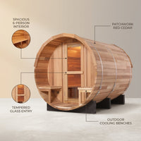 6-Person Patchworkred Cedar Traditional Steam Barrel Sauna — Lifestyle