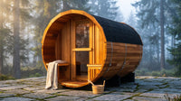 6-Person Patchworkred Cedar Traditional Steam Barrel Sauna — Lifestyle
