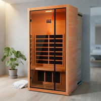 1 Person Extendable FAR Infrared Sauna for Home, Hemlock Wood Low EMF 6 Carbon Heaters Indoor Saunas with LED Lights, Bluetooth Speaker, Digital Control Panel, and Seating Bench — Studio Shot
