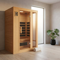 Home Sauna Room 2-Person Indoor Hemlock Wooden Infrared Indoor Sauna Spa with Bluetooth Digital Control Panel — Studio Shot