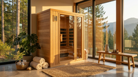 Home Sauna Room 2-Person Indoor Hemlock Wooden Infrared Indoor Sauna Spa with Bluetooth Digital Control Panel — Lifestyle